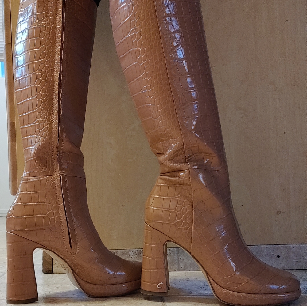 Sam Edelman Circus Vegan Leather Alligator Print Knee-high Platform Heel Boots